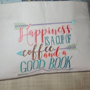 Book Pillow Cover, Book Pillow, Reading Pillow, Embroidered Book Pillow, Reading Pillow Cover, Reading gift, Coffee Lovers Pillow