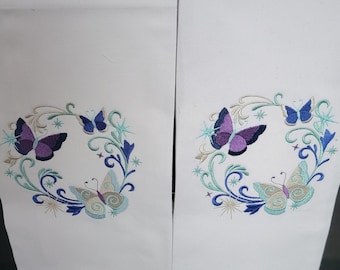 Butterfly Embroidered Tea Towels, Spring Dish Towels