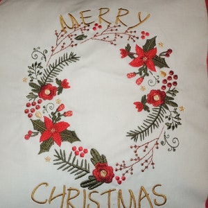 Christmas Pillow Cover,  Christmas Throw Pillow, Christmas Decorative Pillow, Embroidered Xmas Pillow, Embroidered Holiday Pillow