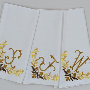 Elegant Monogrammed Napkin Set, Embroidered Monogram Napkins, Floral Initial Napkins