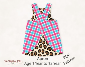 Apron Sewing  Pattern Reversible Children's Cross Back Apron 1 to 12 years.