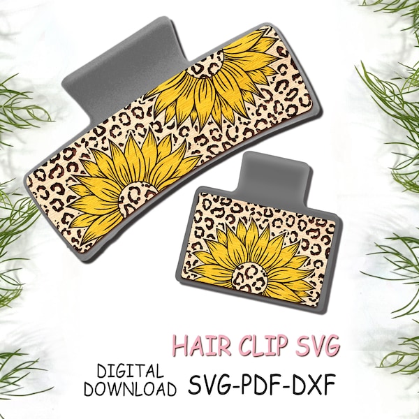 Sunflower Leopard Hair Clip SVG Engraved Laser Cut File Digital Download Commercial Use