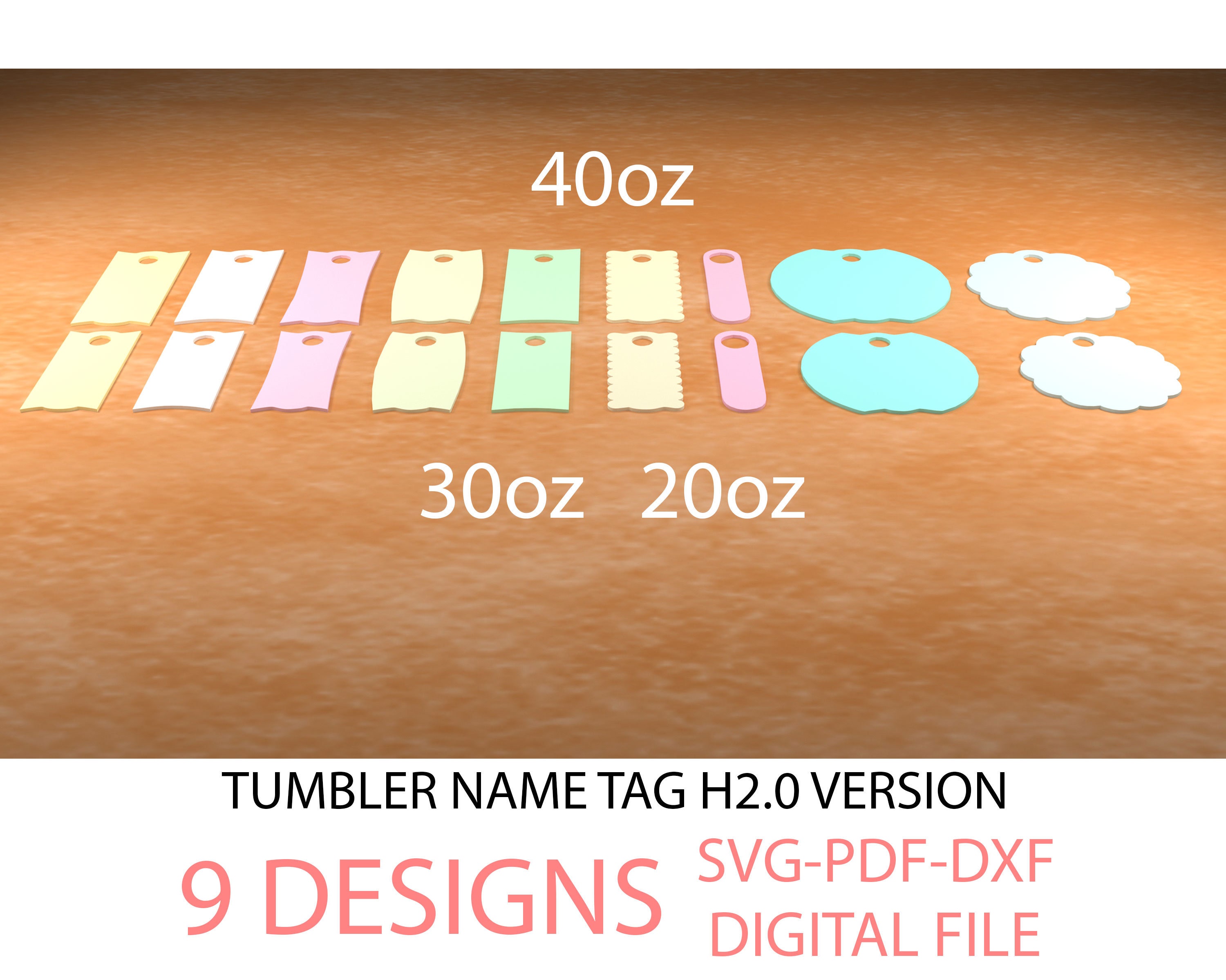 SVG Cut File 20 30 40oz Size Tumbler Personalized Name Tag