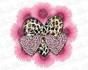 Día de San Valentín PNG Corazones Sublimación Diseño Leopardo y Vaca Prin PNG Descarga Digital Uso Comercial