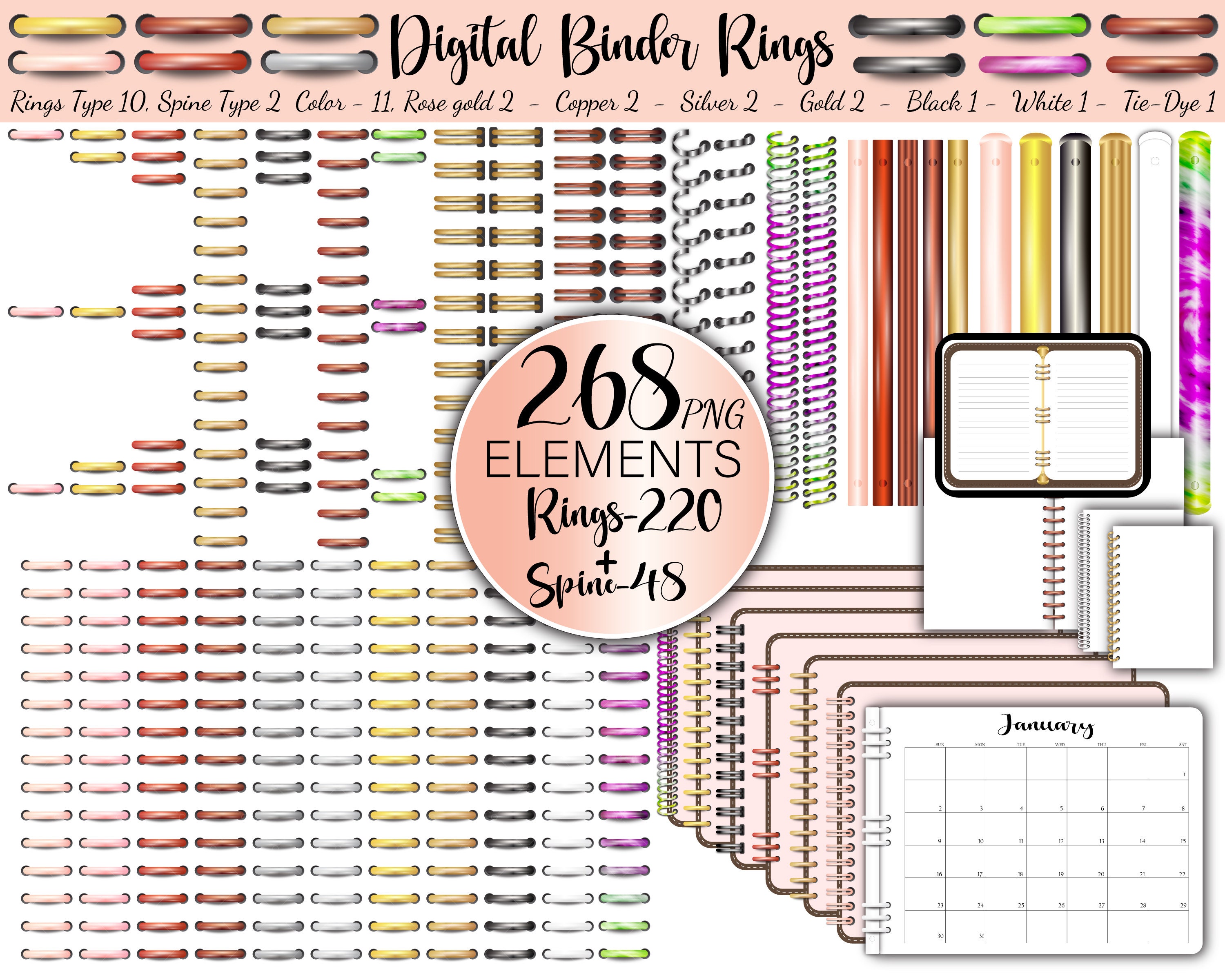 Digital Planner Binder Rings, Goodnotes planner Digital Coils Realistic Digital Rings Notebook Spiral ring Commercial Use