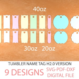Tumbler Name Tag SVG File H2.0 Version Name Plate SVG File Tumbler Topper Lid Name Tag 40oz 30oz 20oz Laser Cut File Digital Download