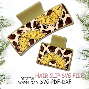 Sunflower Cow  Hair Clip SVG File Engraved Laser Cut File Digital Download Commercial Use