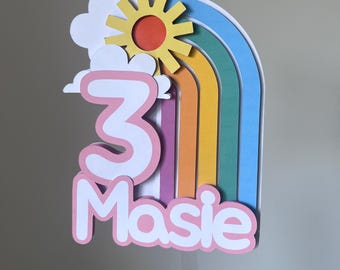Gepersonaliseerde regenboogtaarttopper: magisch verjaardagsfeestje