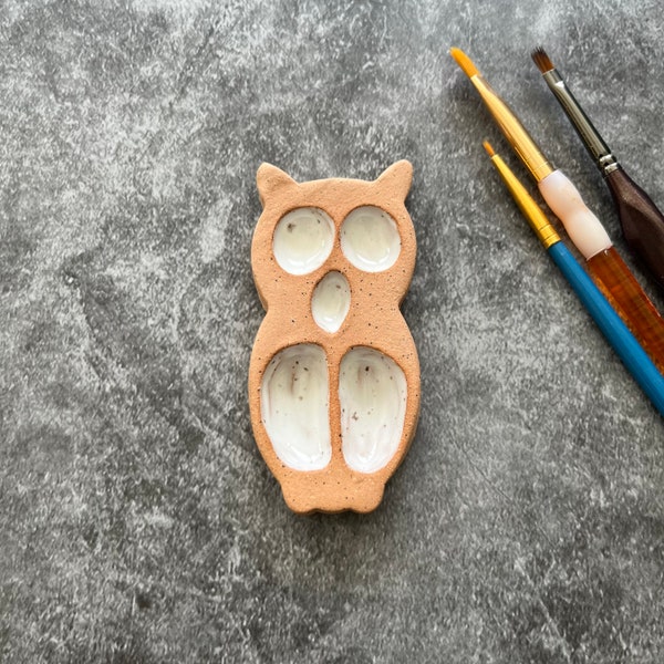 Mini Owl Paint Palette | Owl Dish | Owl Spoon | Owl Ashtray | Owl Ring Holder | Ceramic Owl | Owl Bead Holder