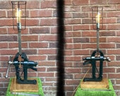 Industrial Cage Lamp, Floor or Table, Upcycled Vintage Blacksmith s Portable Bench Vice with British Military Marking