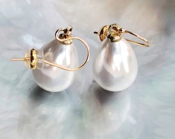 Large pearls,Pearl earrings,Large Teardrop shape pearl,hanging pearl earring,14k Gold filled earrings,Fashion earrings
