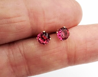 Pendientes de turmalina 4mm, Pendientes de turmalina rosa, Pendientes de turmalina, Pendientes rosas, Piedra preciosa de turmalina natural, Pendientes de oro