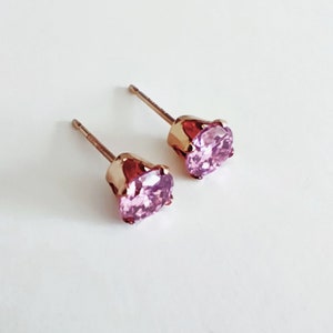 5 mm. Pendientes Moissanite, aretes Moissanite rosa, aretes Moissanite, pendientes rosas, pendientes de oro imagen 3