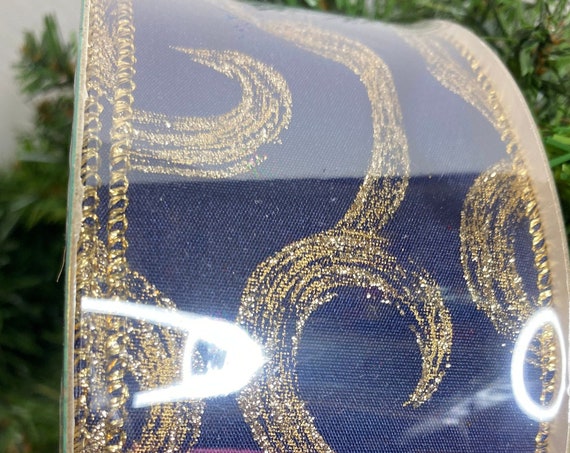 Blue & Gold Glitter Swirl Ribbon