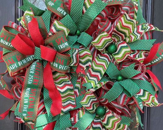 Green & Red Mesh Christmas Wreath
