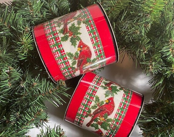 D Stevens 4"x10yds Cardinal Holly Ribbon