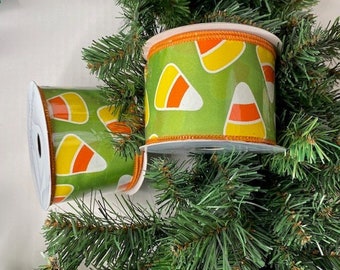 Candy Corn Ribbon, 2.5" x 10Yds, Green, Yellow, Orange and White