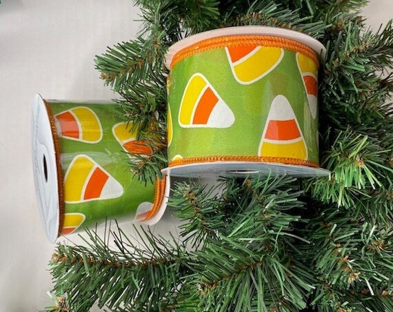 Candy Corn Ribbon, 2.5" x 10Yds, Green, Yellow, Orange and White