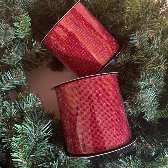 D Stevens 4'x10yds glitter mini mesh square ribbon in red