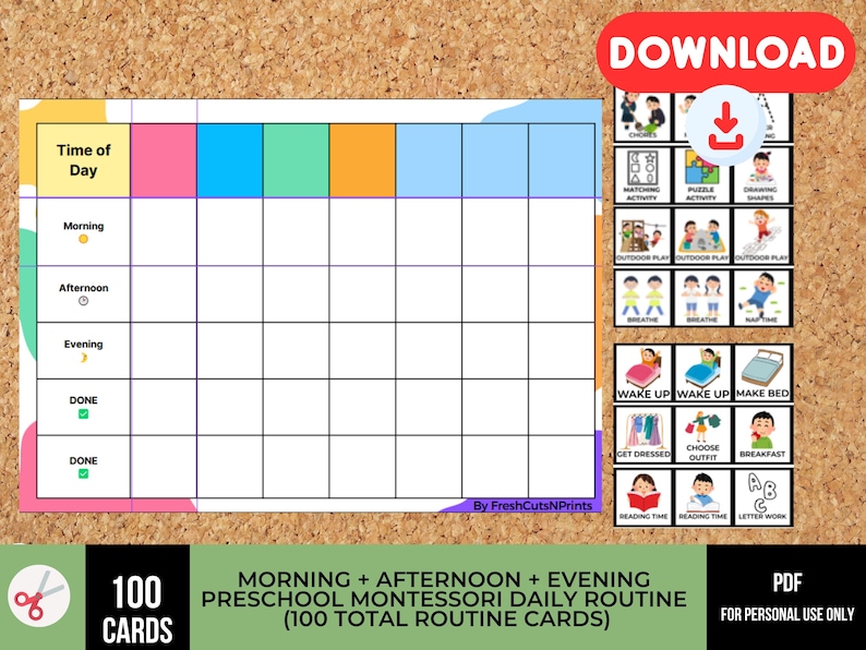 Montessori Daily Routine Chart for Kids | Printable Visual Schedule ...