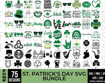 75 St Patricks Day SVG Bundle, Shamrock svg, Lucky svg, Irish svg, Clover svg, St. Patrick's Day Quotes, Silhouette, Svg files for Cricut