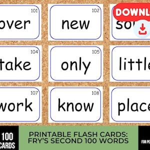 Fry’s Second 100 Words Printable Flash Cards | Sight Word Flashcards for Kindergarten & First Grade | Reading Practice PDF Download | ESL