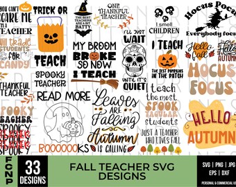 Fall Teacher SVG Bundle, Halloween Teacher svg, School svg, Autumn svg, Spooky Teacher svg, Teacher Shirt, SVG files for Cricut, Hello fall