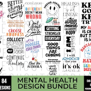 84 Mental Health SVG Bundle, Inspirational svg, Motivational svg, Mental Health shirts, SVG Files Cricut, Silhouette Quotes, Positive svg