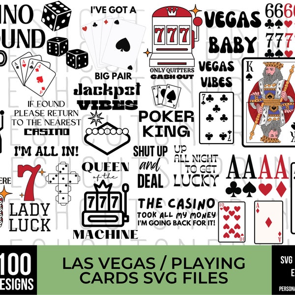 Las Vegas SVG Bundle, Casino SVG, Vegas SVG, Casino Elements, Las Vegas Clipart SVG, SVG-Dateien für Cricut, Spielkarten SVG, Poker SVG