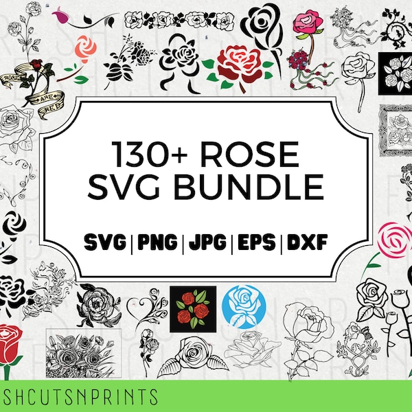 130+ Rose SVG Bundle , Rose Clipart, Rose Cut Files, Rose Vector, Rose Silhouette, Rose outline, flowers svg, rose files, floral svg