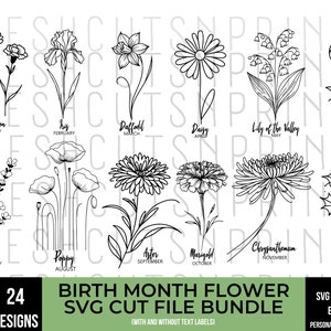 Birth month flowers svg, Birth flowers name svg, dxf, png, jpg, Flower bouquet svg, Birth sign svg, Family name sign svg, Instant Download