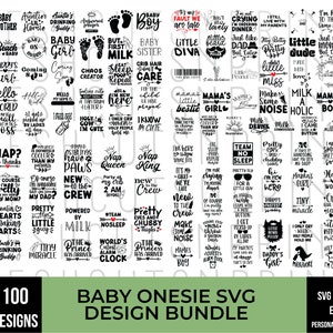100 bebé Onesie SVG, bebé svg, bebé divertido svg, bebé recién nacido svg, paquete SVG recién nacido, paquete de cotización de bebé, lindos refranes de bebé svg, pies de bebé svg