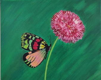 Original Acrylic Art Work- Lifelike hand Painting  on Canvas*  Butterfly, Flower* Nature Painting * Scenery Painting *Monarch Butterfly