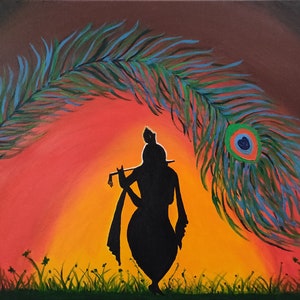 Krishna in Twilight - Modern Art Acrylic Painting on Canvas Hindu God- Original Hand Painted