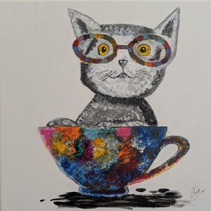 Original Acrylic Art Work- Kids Painting - Funny Cat Painting -  Kids Room Painting - Cartoon Painting Talking Tom - Funny animal painting