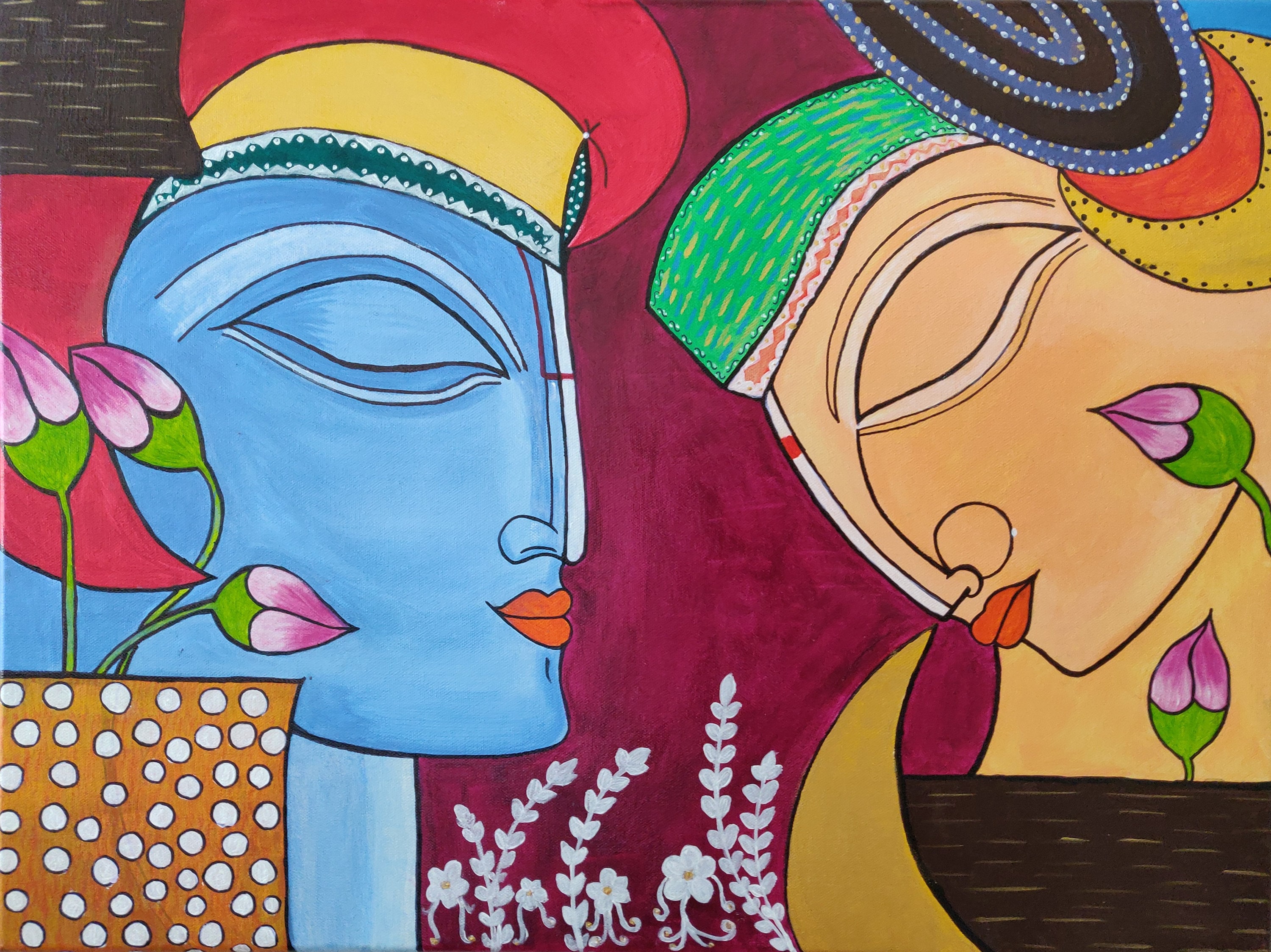 Hand Painted Lord Krishna Abstract Acrylic Painting on Canvas Board for  Home Decor and Wall Decor 