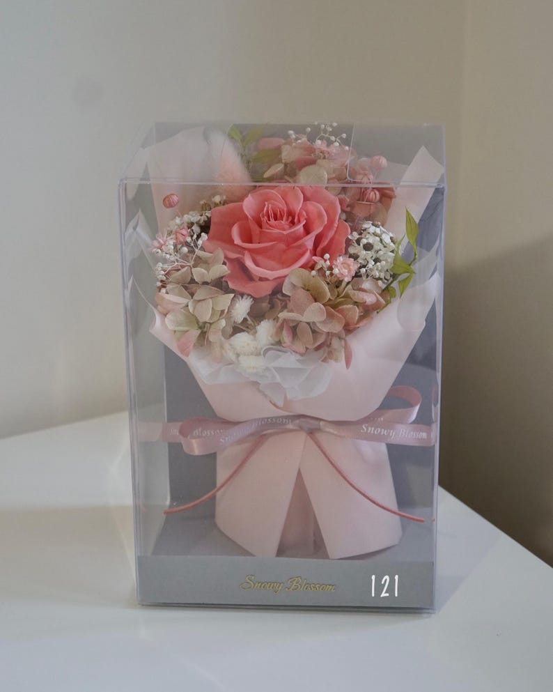 Japanese Preserved Flower Mini Bouquet - Eternal Dried Flower Gift - Handmade Floral Arrangement Romantic Everlasting Eternal Flower Pink 121