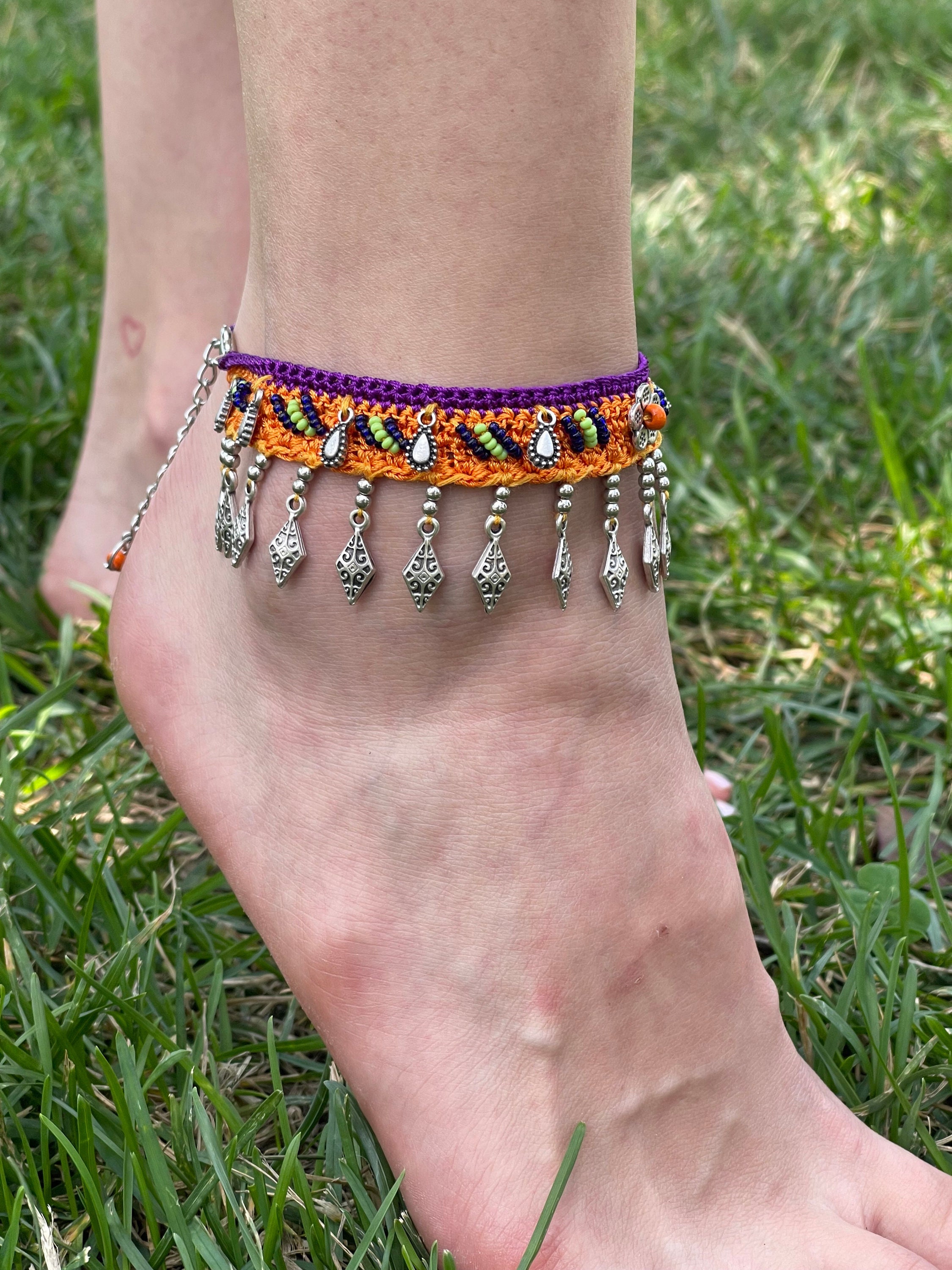 Foot bracelet, flowers wrap bracelet, barefoot jewelry, crochet flowers and  leaves anklet bracelet - Shop zolayka Anklets & Ankle Bracelets - Pinkoi