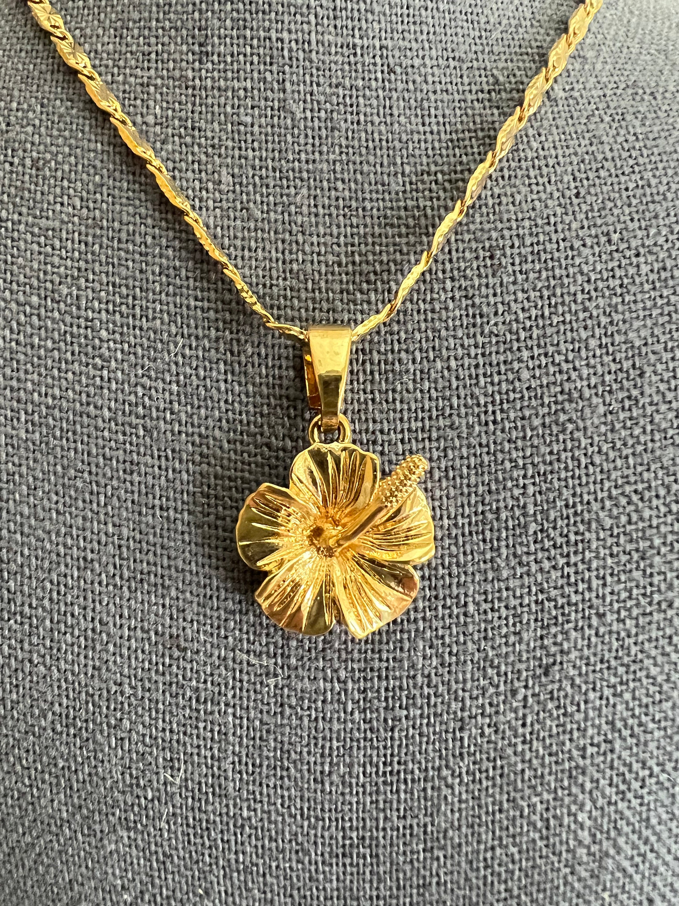 24K Pure Gold Pendant:Plumeria flower design