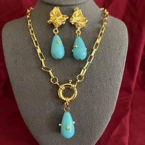 Simulated Turquoise and Crystal Stud Accent Gold plated jewelry