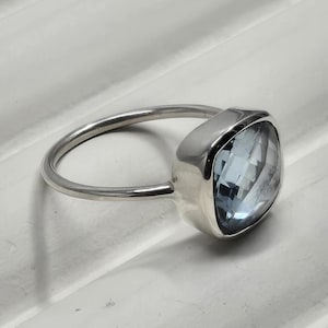 December birthstone ring - Blue topaz - Sterling silver 925 - Minimalist jewelry - Handmade - Stackable Birthstone ring - Dainty silver ring