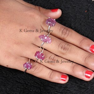 Raw Ruby Ring: 925 Sterling Silver, Uncut Crystal Band