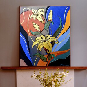 Golden Flower Canvas painting Original hand painted Heavy Texture Palette Knife Impasto floral Landscape Nature inspired modern home decor