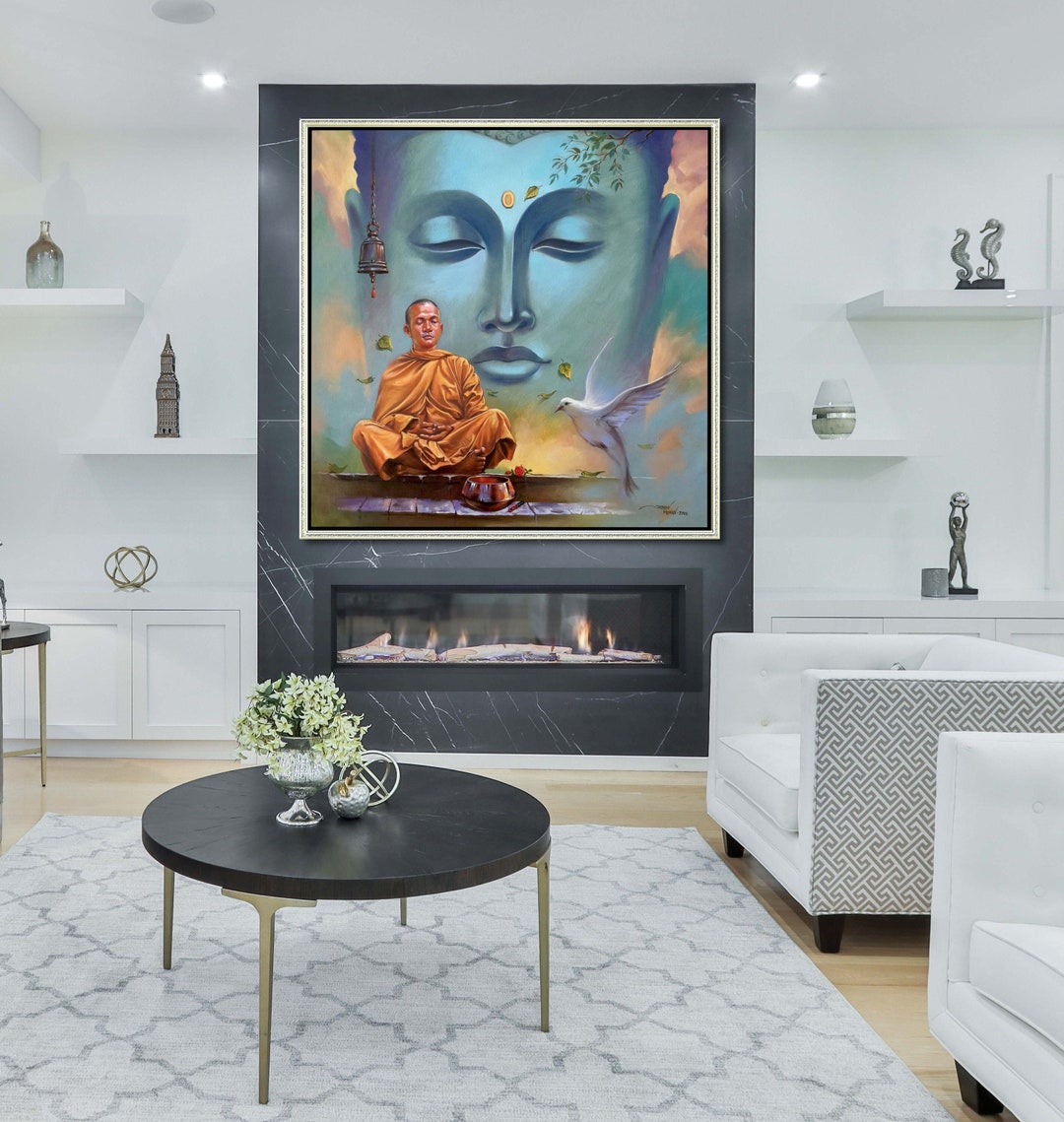 Monk Praying Buddha Painting Handmade Painting Acrylic on Canvas Divine ...