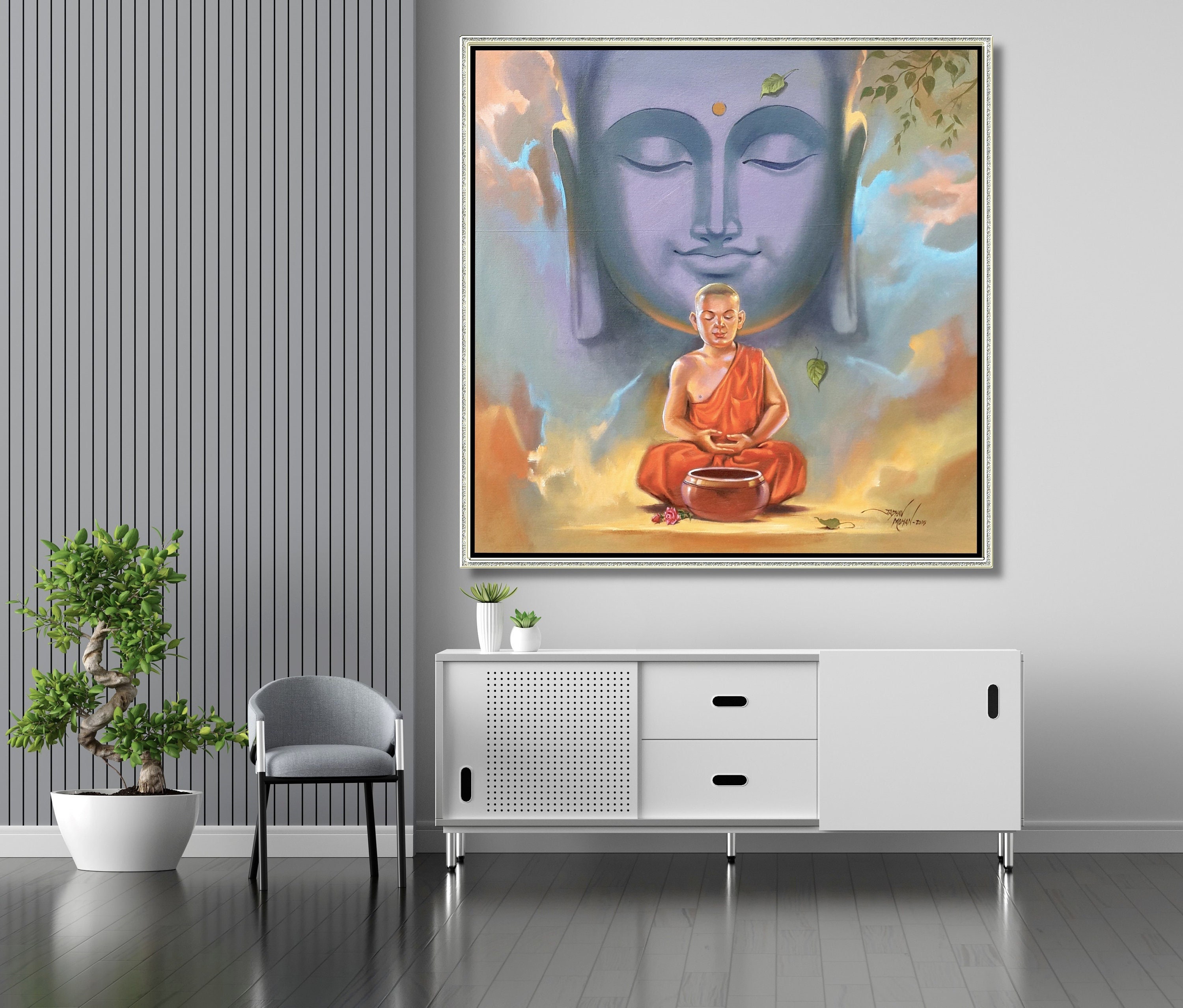 Little Monk Praying Buddha Painting Handmade Painting Acrylic on Canvas ...