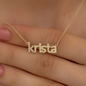 14K Solid Gold Diamond Custom Name Necklace for Women/ Gold Personalized Name Necklace with Diamond Initial/ Dainty Jewelry Gift for Her