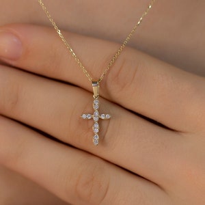 14K Gold Diamond Cross Woman Necklace/ Dainty Gold Diamond Cross Pendants / Diamond Cross Necklace Gift for Her / Mothers Day Gifts/ The Mom