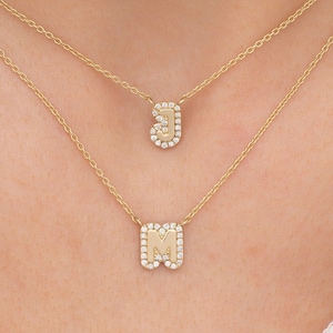 14K Solid Gold Diamant Initial Halskette für Frau / Personalisierter Gold Diamant Buchstabe Anhänger / Zierliche Diamant Buchstaben Halskette / Geschenke für Sie