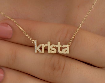 14K Solid Gold Diamond Custom Name Necklace for Women/ Gold Diamond Personalized Name Necklace Birthday Gifts / Mother's Day Gifts/ The Mom