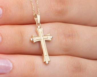 Collar con cruz de oro macizo de 14 quilates: elegante colgante religioso